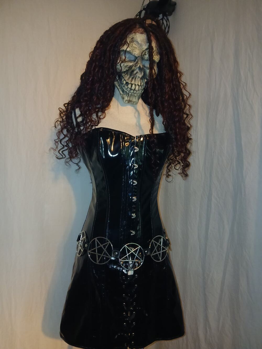 Black Patent-Vinyl Gothic Corset Dress - Size M